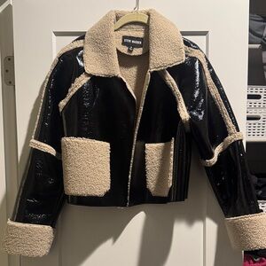 Steve Madden Glossy Black and Cream Teddy Jacket